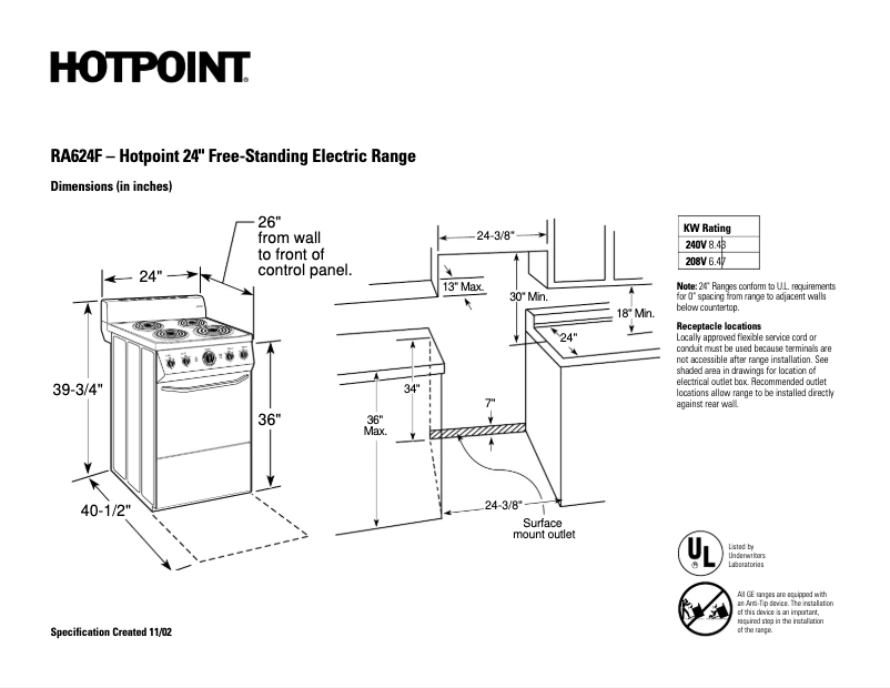 Page n°1 - Fiche technique Hotpoint RA624FWH