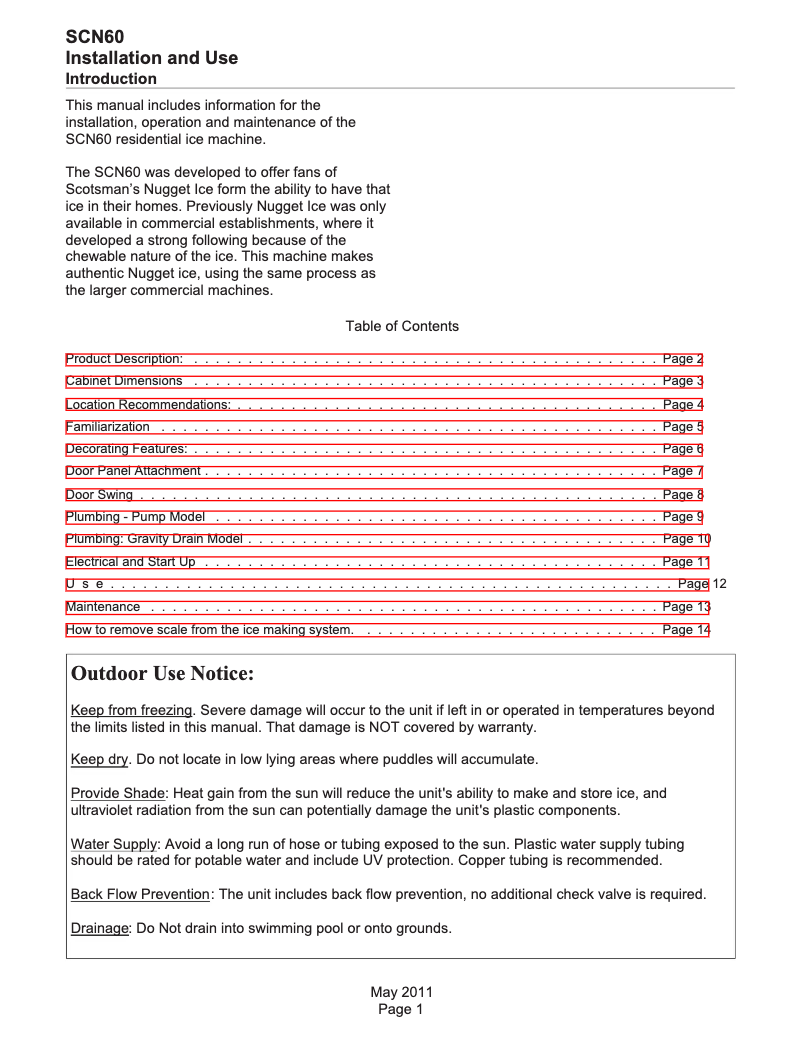 Page n°1 - Guide d'installation Scotsman Brilliance SCN6O