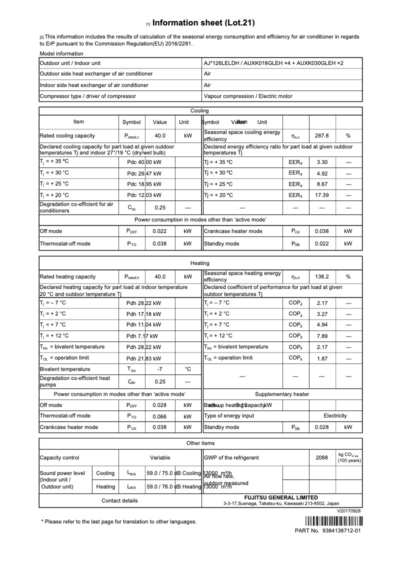 Image de la première page du manuel de l'appareil Airstage AJH126LELDH