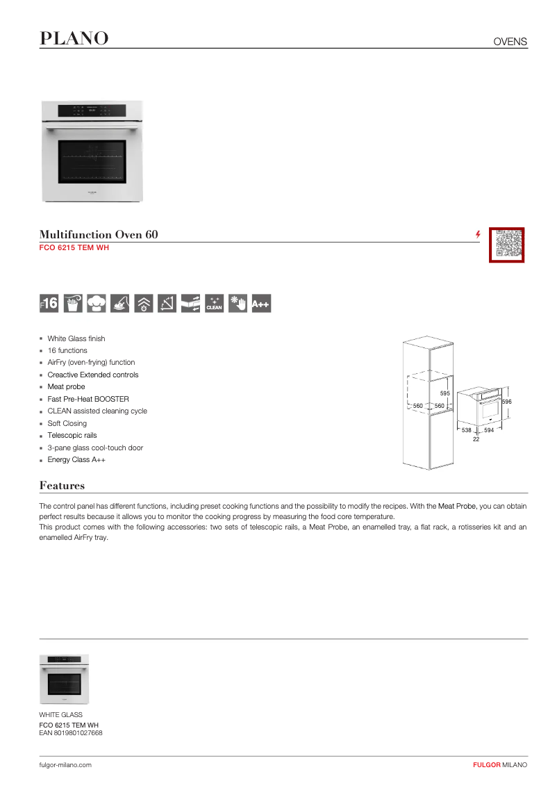Page n°1 - Fiche technique Fulgor Milano FCO 6215 TEM