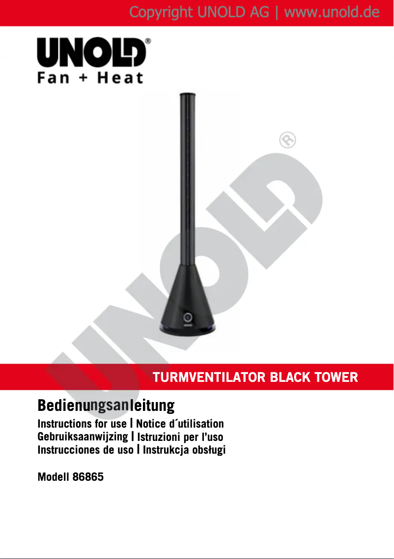 Page 1 de la notice Manuel utilisateur Unold Black Tower 86865TURMVENTILATOR