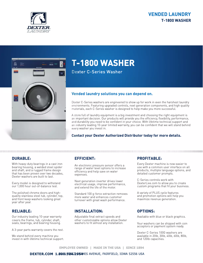 Page n°1 - Fiche technique Dexter Laundry T-1800