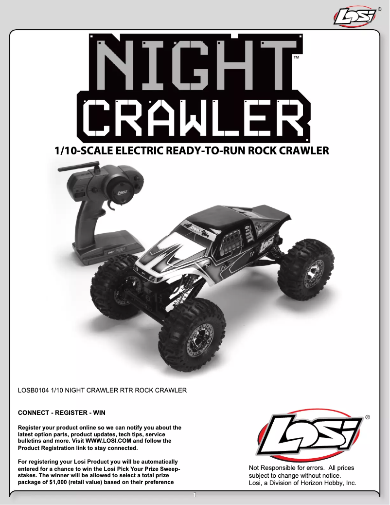 Image de la première page du manuel de l'appareil 1/10 Night Crawler RTR