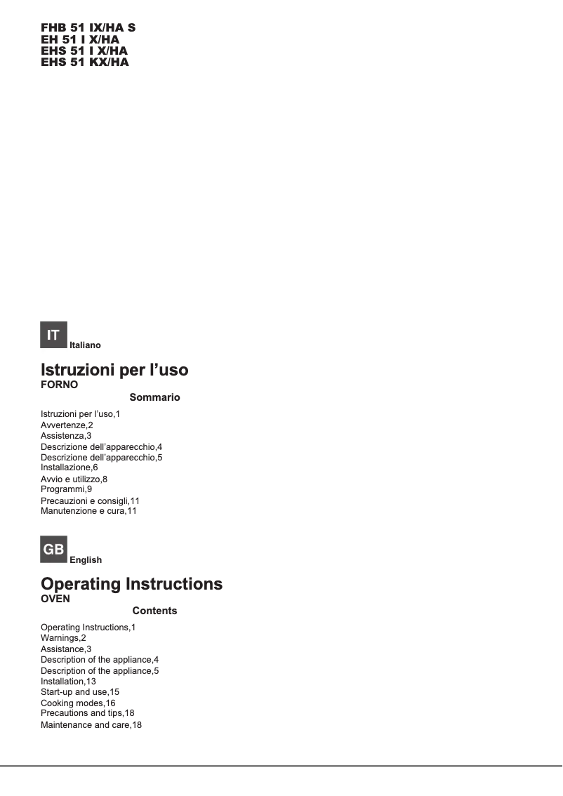 Page n°1 - Manuel utilisateur Hotpoint Ariston EHS 51 I X/HA