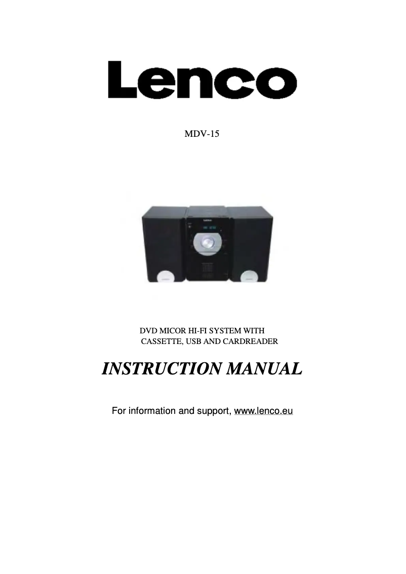 Page n°1 - Manuel utilisateur Lenco MDV-15