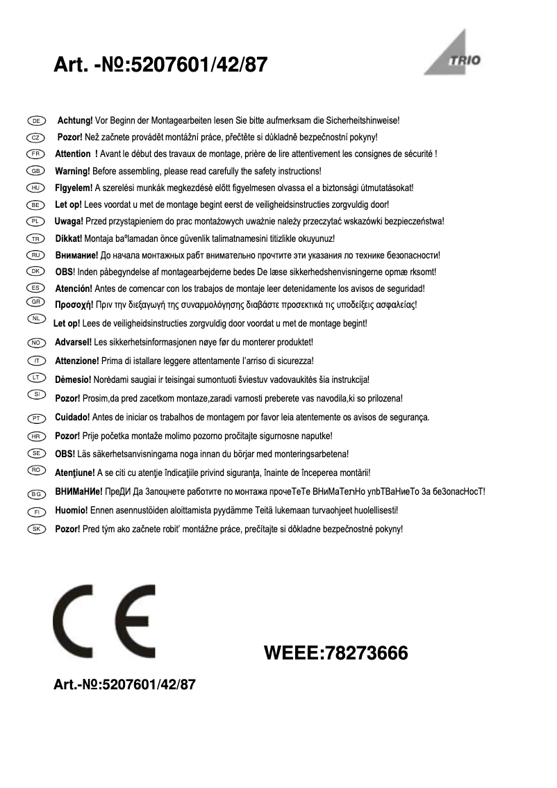 Page 1 de la notice Manuel utilisateur Trio Lighting Reno