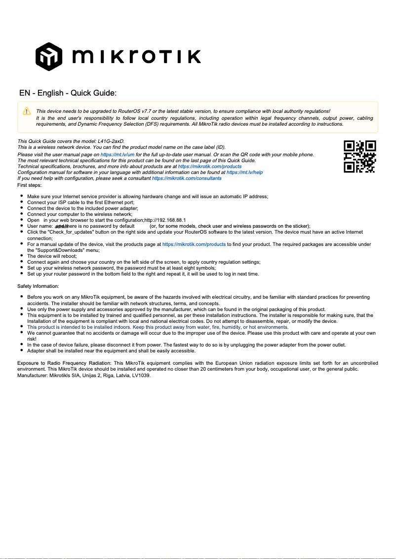 Image de la première page du manuel de l'appareil hAP ax lite