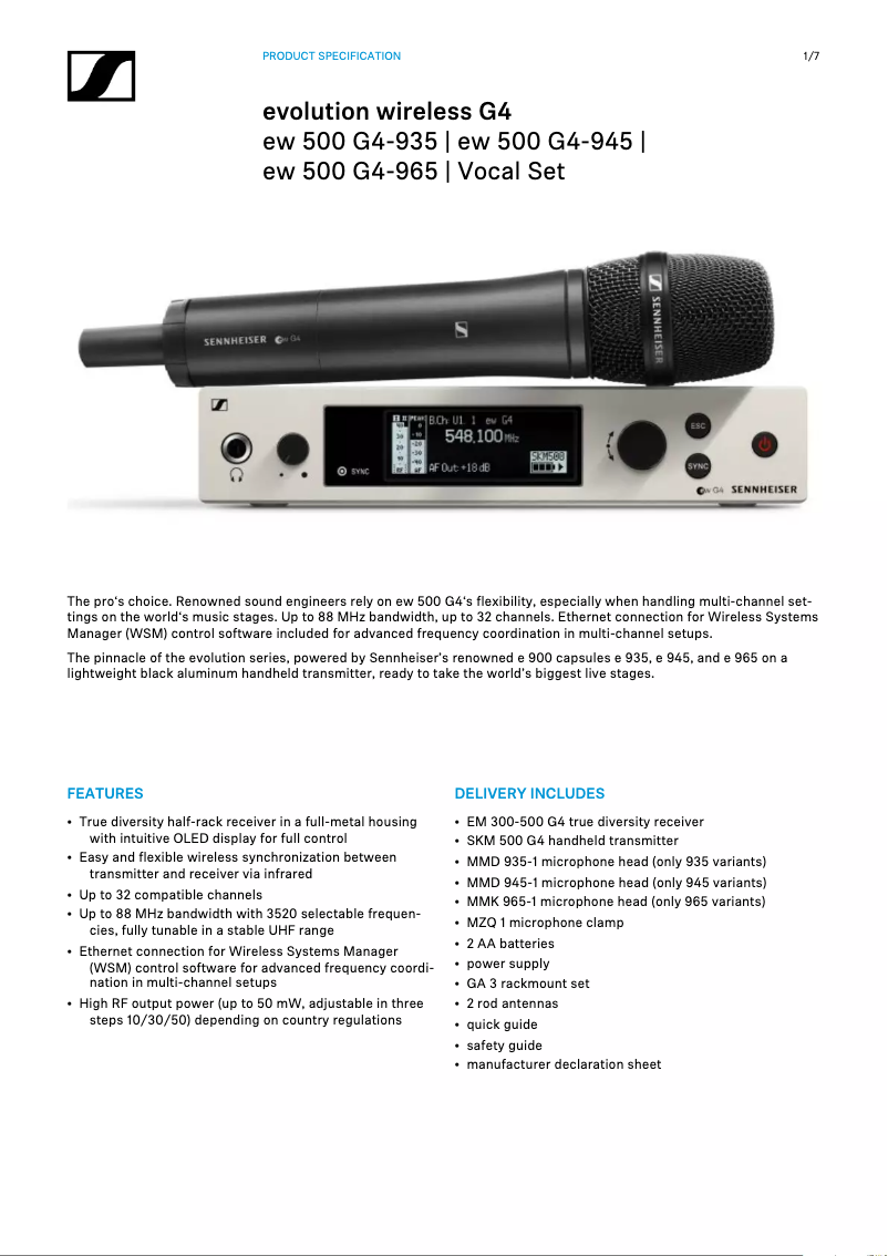 Page 1 de la notice Fiche technique Sennheiser ew 500 G4-965