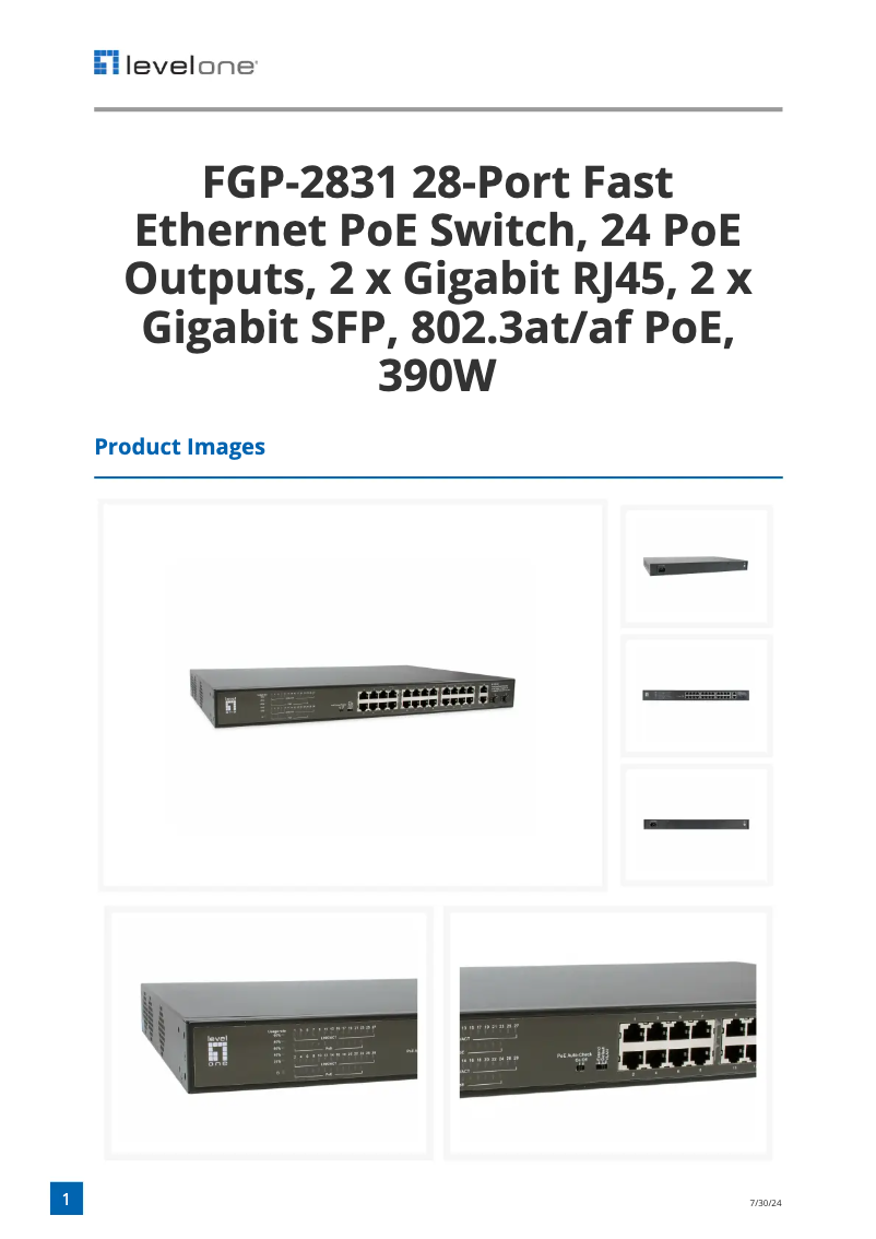 Page 1 of the manual Technical Sheet LevelOne FGP-2831