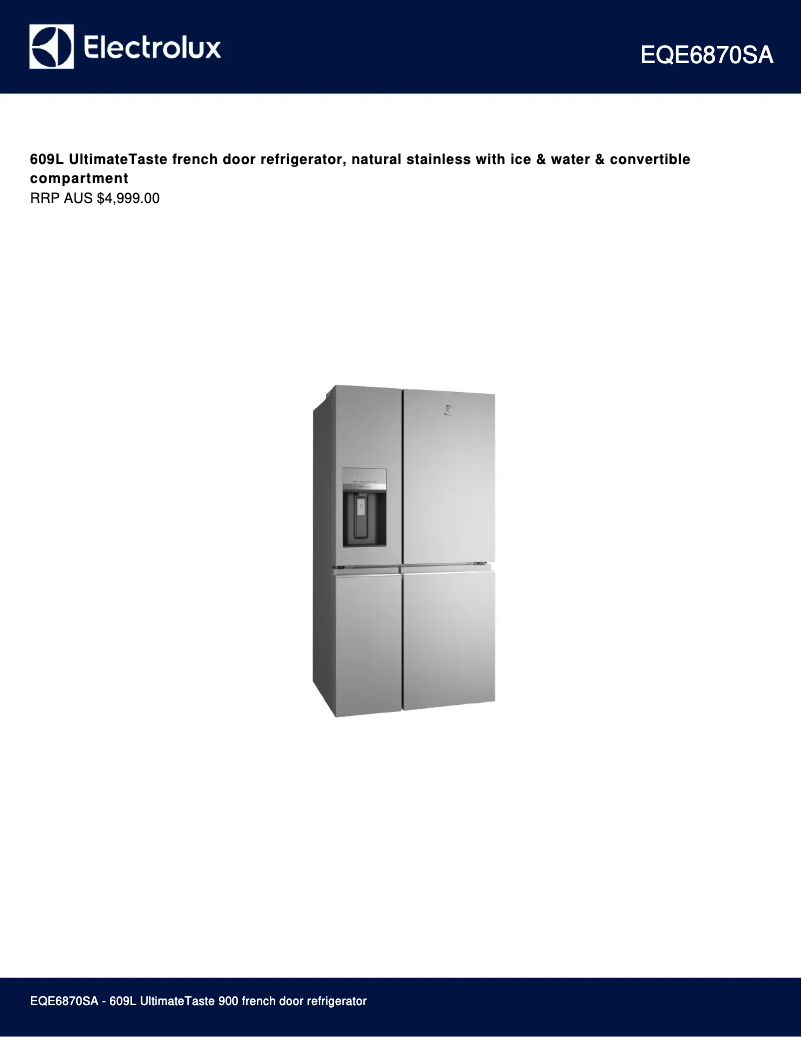 Page 1 de la notice Fiche technique Electrolux EQE6870SA