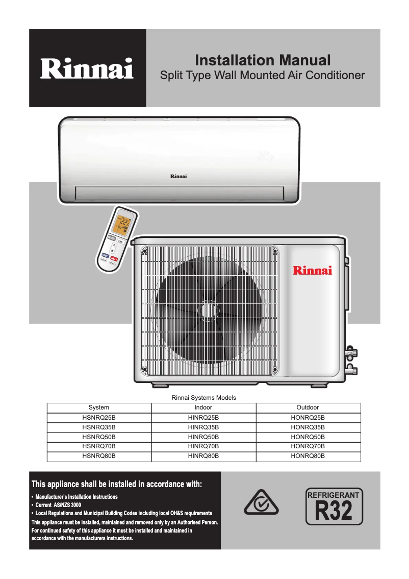 Page n°1 - Guide d'installation Rinnai HSNRQ50B