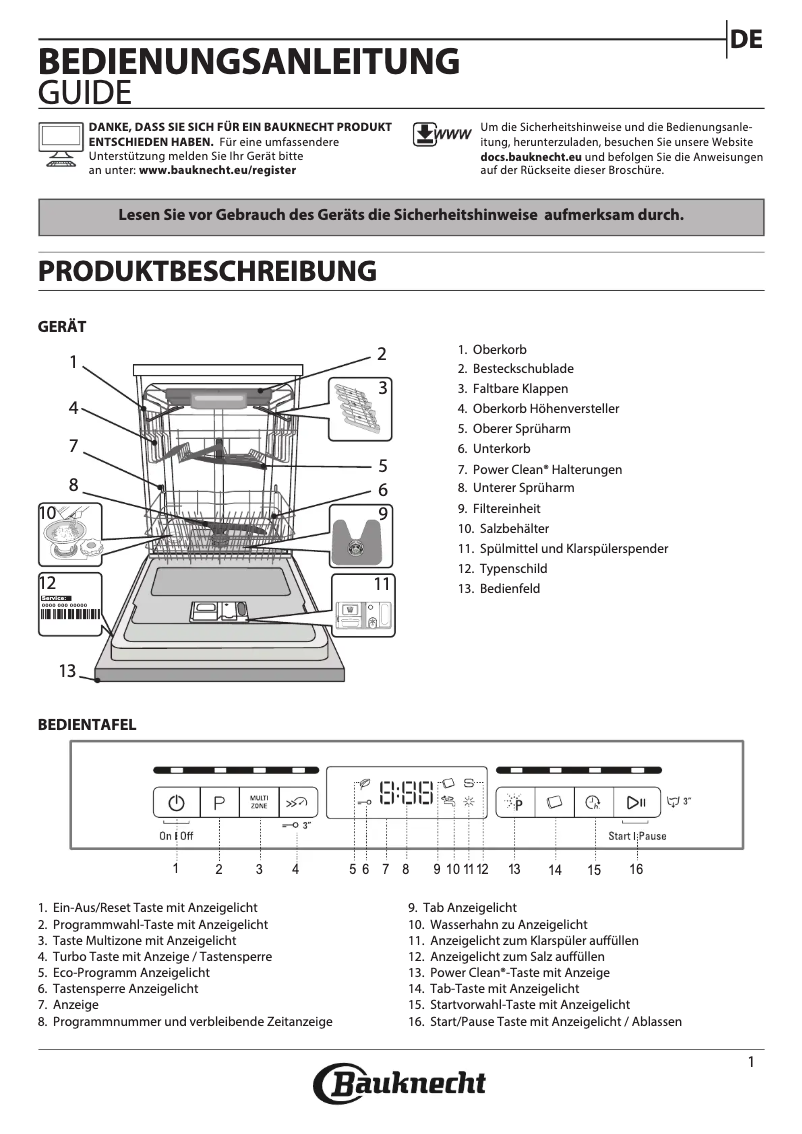 Page 1 de la notice Manuel utilisateur Bauknecht OBFO PowerClean 6330