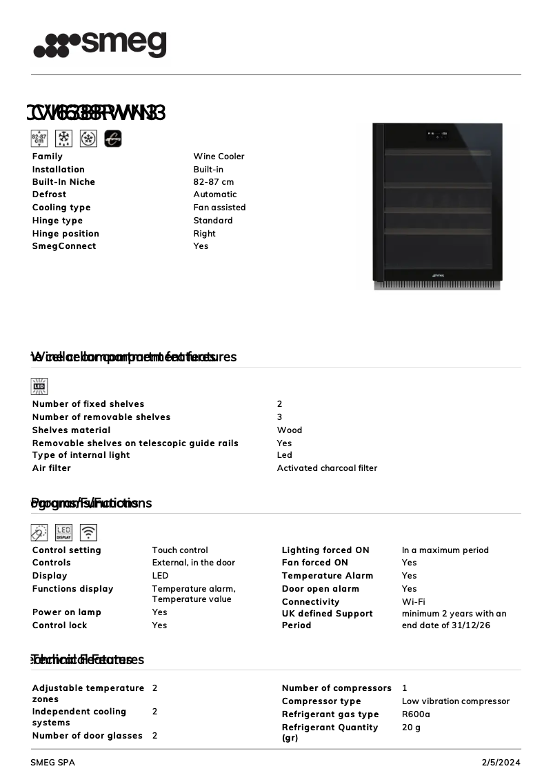 Page 1 de la notice Fiche technique Smeg CVI638RWN3