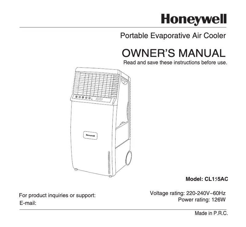 Page n°1 - Manuel utilisateur Honeywell CL15AC