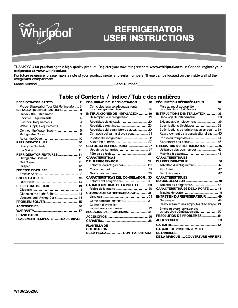 Página 1 del manual Manual de uso y mantenimiento Whirlpool WRT106TFDB