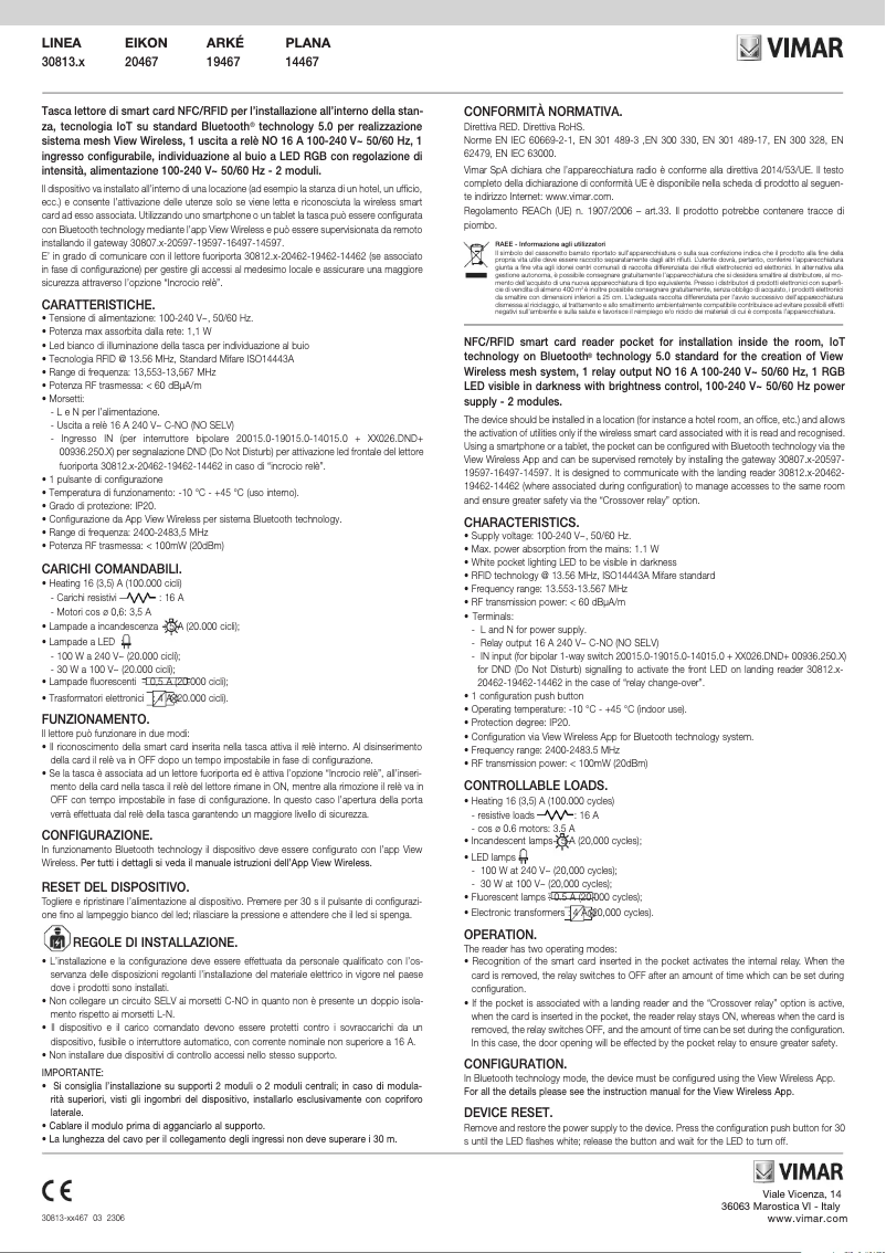 Page 1 de la notice Instructions / montage Vimar 20467.N