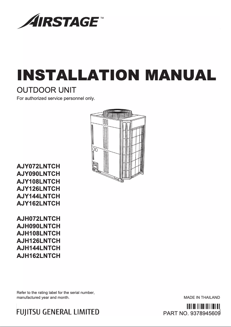 Page 1 de la notice Manuel utilisateur Fujitsu Airstage AJY108LNTCH