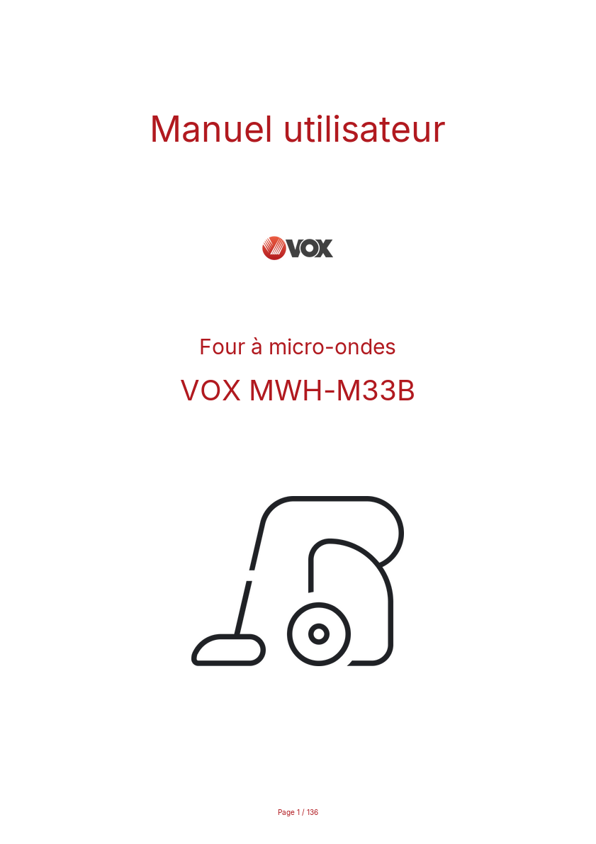 Page n°1 - Manuel utilisateur VOX MWH-M33B