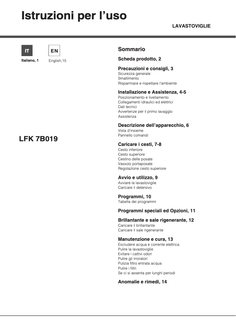 Page n°1 - Manuel utilisateur Hotpoint Ariston LFK7B019