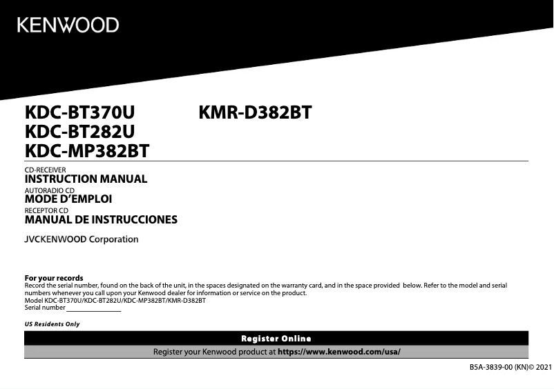 Página 1 del manual Manual de usuario Kenwood KMR-D382BT