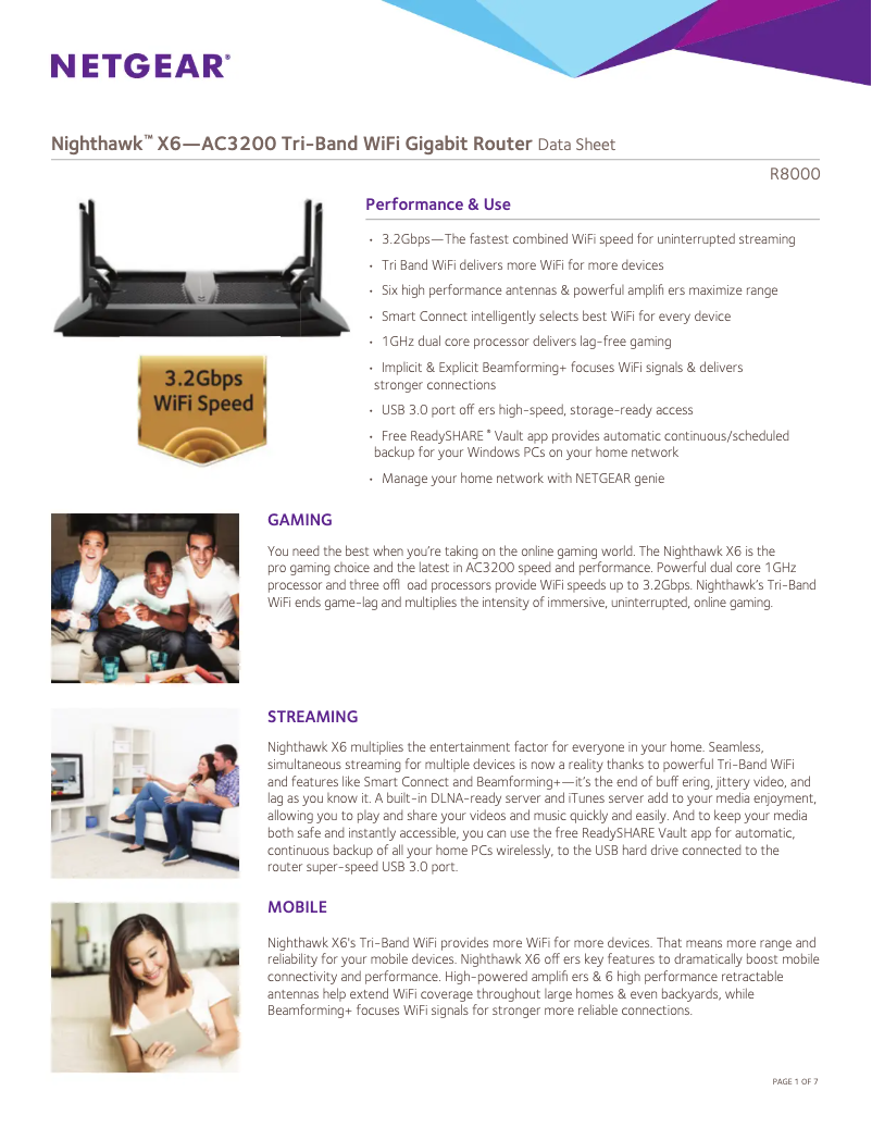 Page 1 de la notice Fiche technique Netgear Nighthawk X6