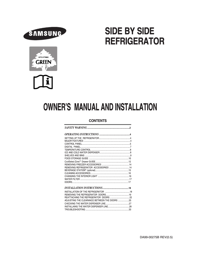 Page n°1 - Manuel utilisateur Samsung RS25KLAT
