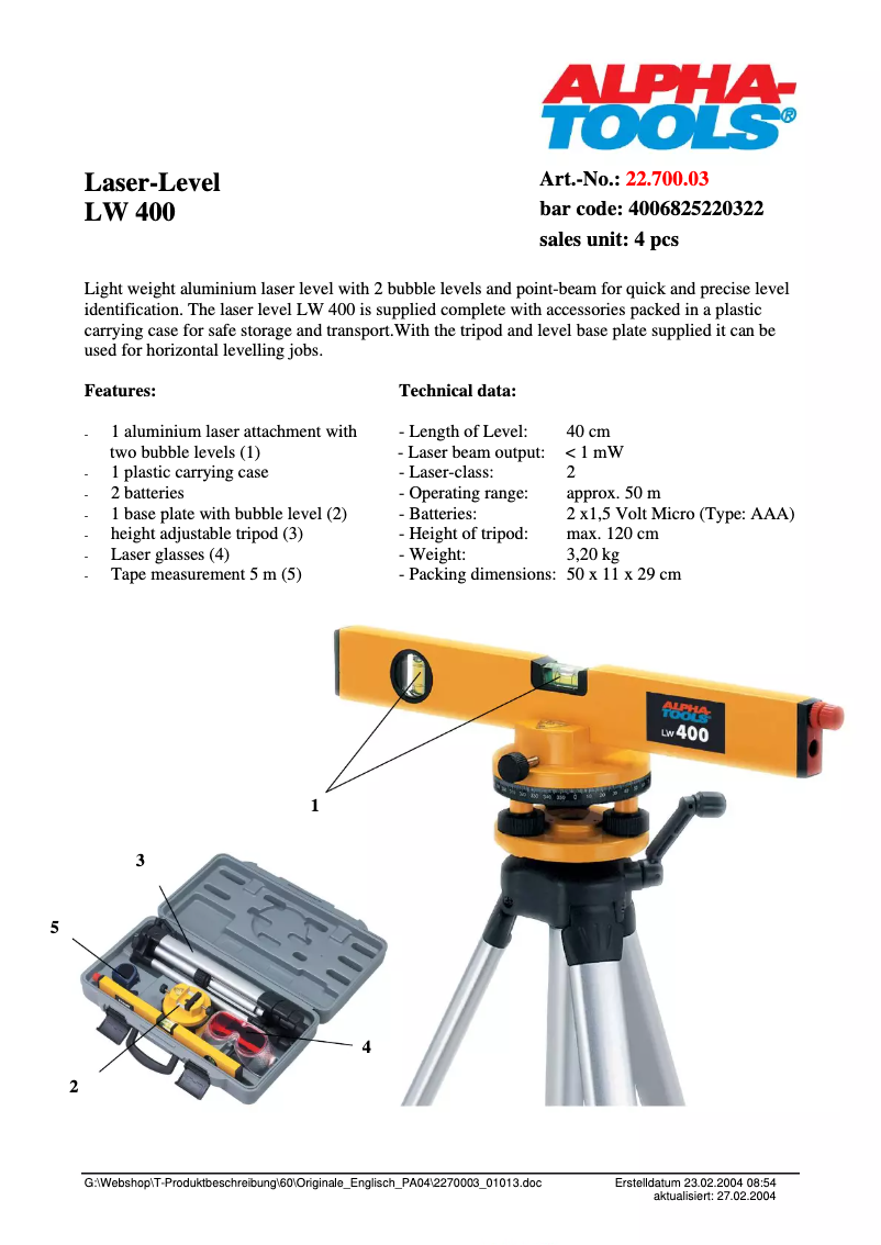 Image de la première page du manuel de l'appareil LW 400
