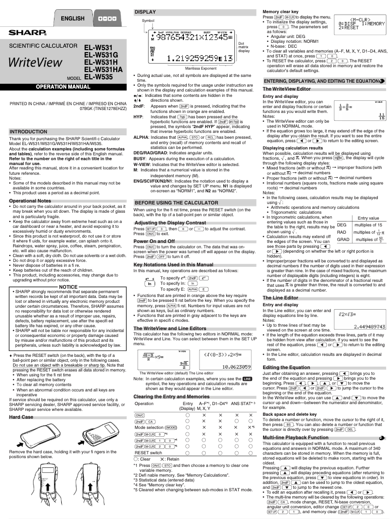 Page 1 de la notice Manuel utilisateur Sharp EL-W535XBSL