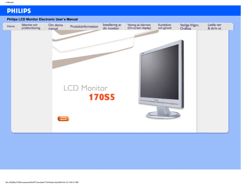 Page 1 de la notice Manuel utilisateur Philips 170S5