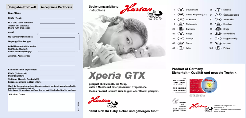 Page 1 de la notice Manuel utilisateur Hartan Xperia GTX