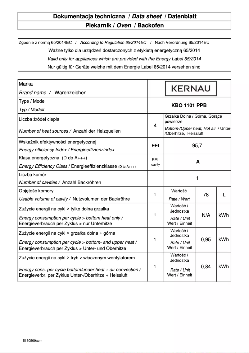 Page n°1 - Fiche technique Kernau KBO 1101 PP B