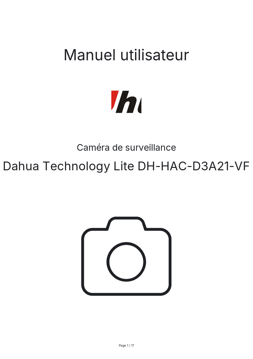 Page n°1 - Manuel utilisateur Dahua Technology Lite DH-HAC-D3A21-VF