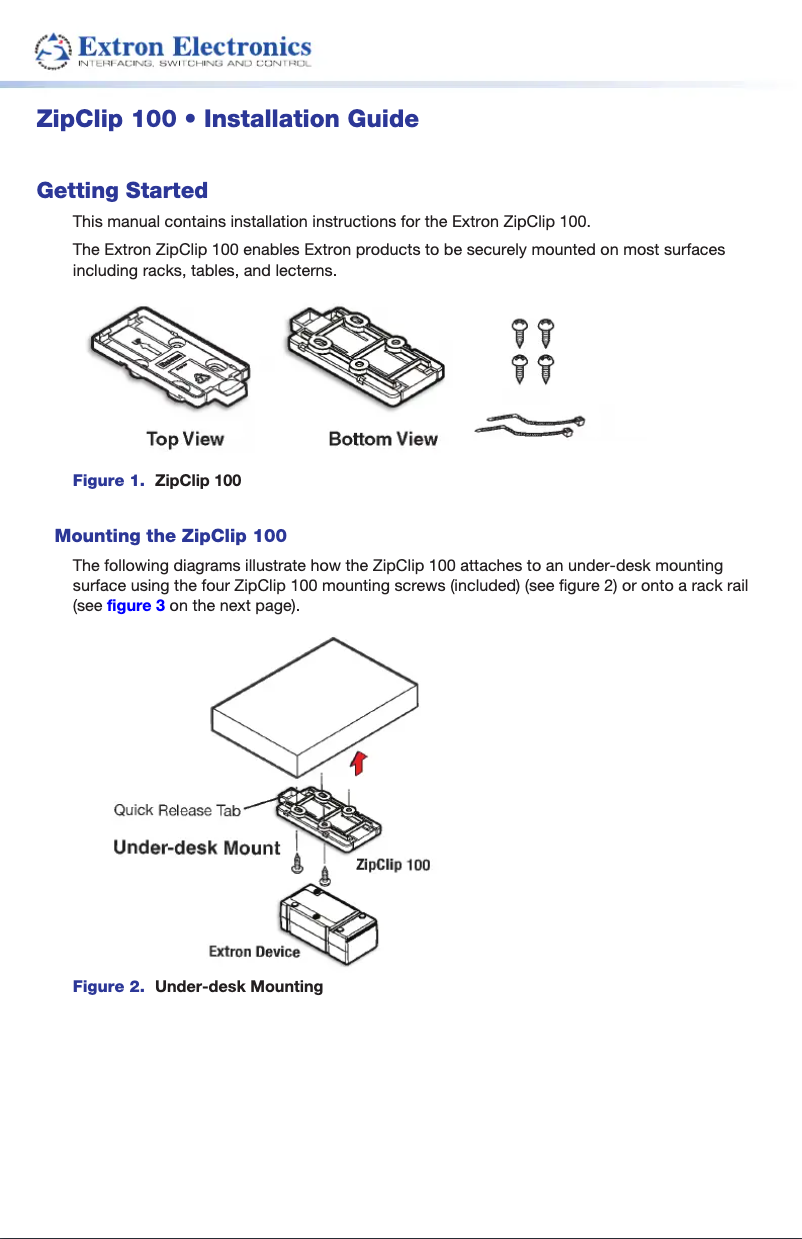 Page 1 de la notice Manuel utilisateur Extron ZipClip 100