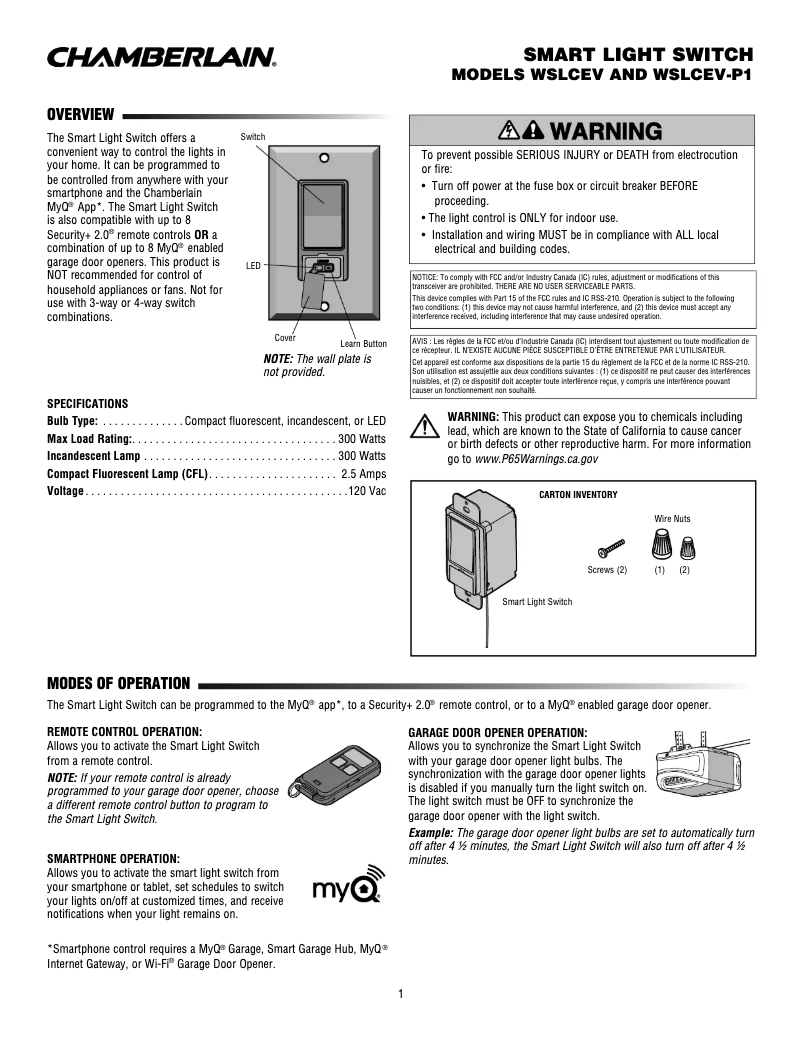 Página 1 del manual Manual de usuario Chamberlain WSLCEV-P1
