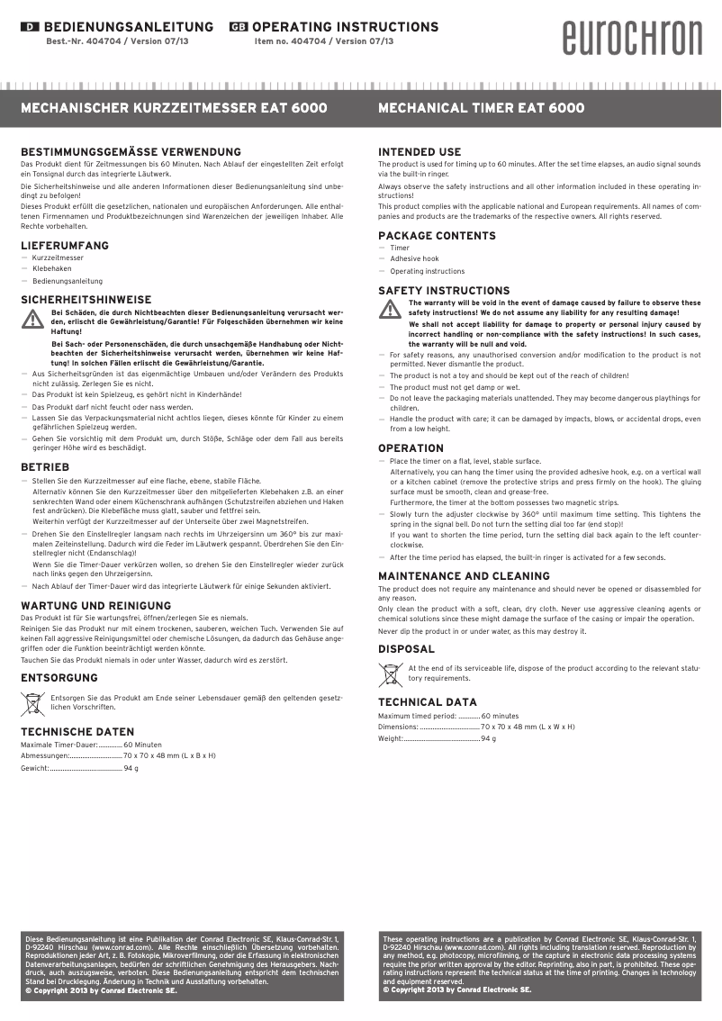 Page n°1 - Manuel utilisateur Eurochron EAT 6000