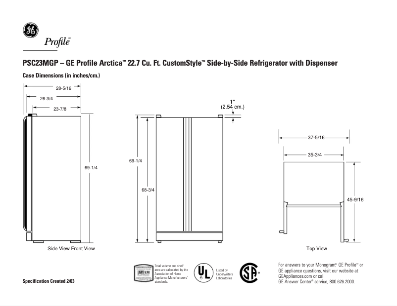Página 1 del manual Ficha técnica GE PSC23MGPCC