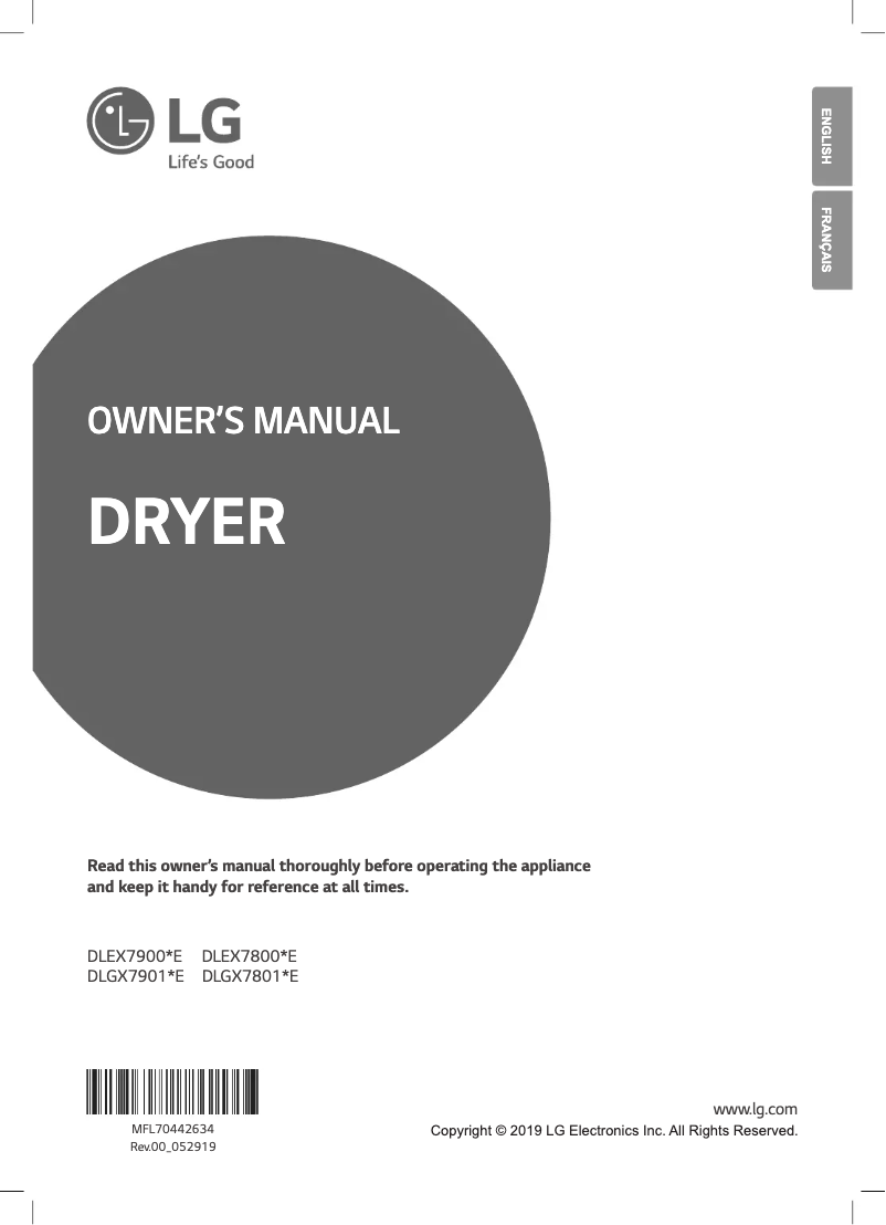 Page 1 de la notice Manuel utilisateur LG DLEX7900BE