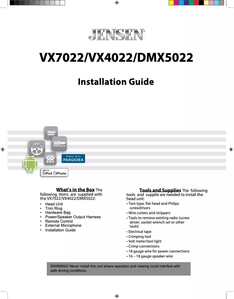 Page n°1 - Guide d'installation Jensen VX4022