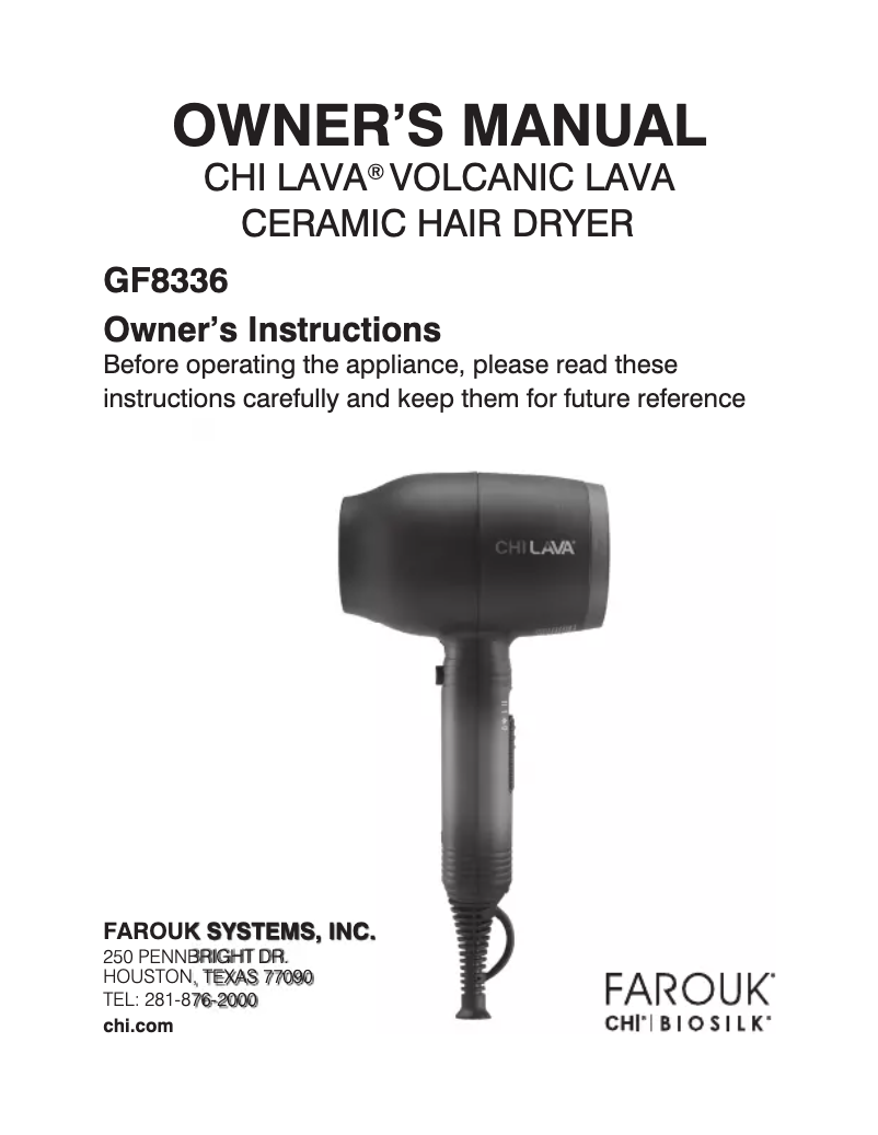 Page 1 de la notice Manuel utilisateur CHI LAVA GF8336