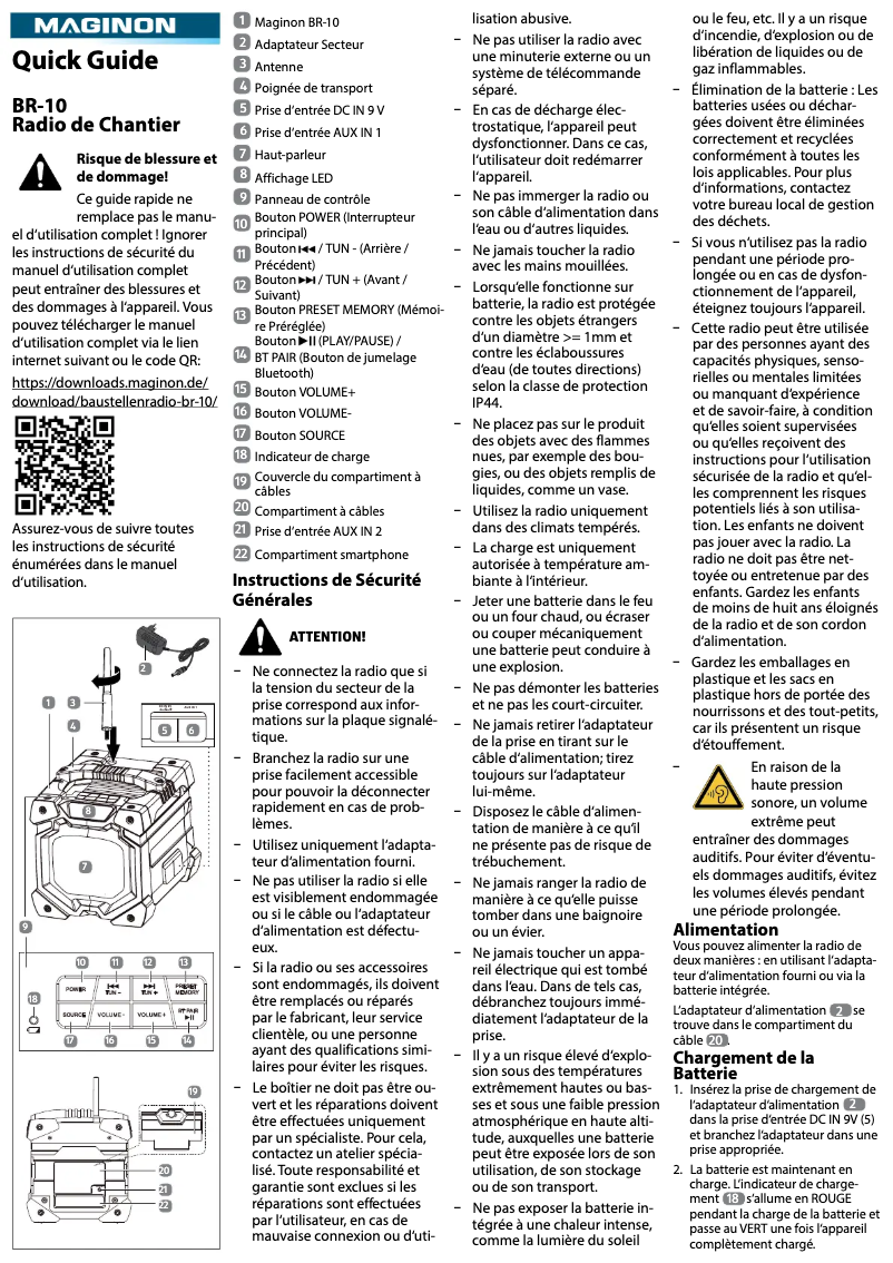 Page n°1 - Guide de démarrage rapide Maginon BR-10