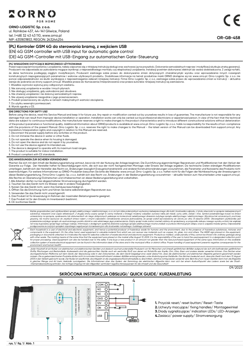 Image de la première page du manuel de l'appareil OR-GB-458