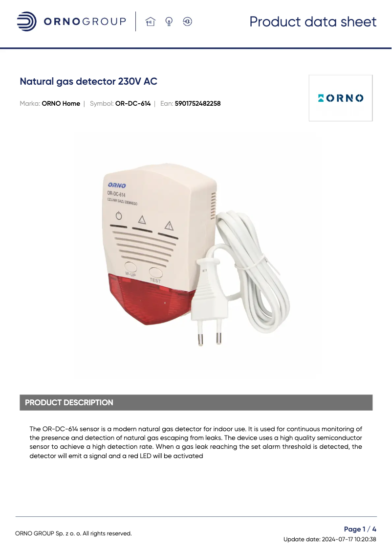 Page 1 de la notice Fiche technique ORNO OR-DC-614