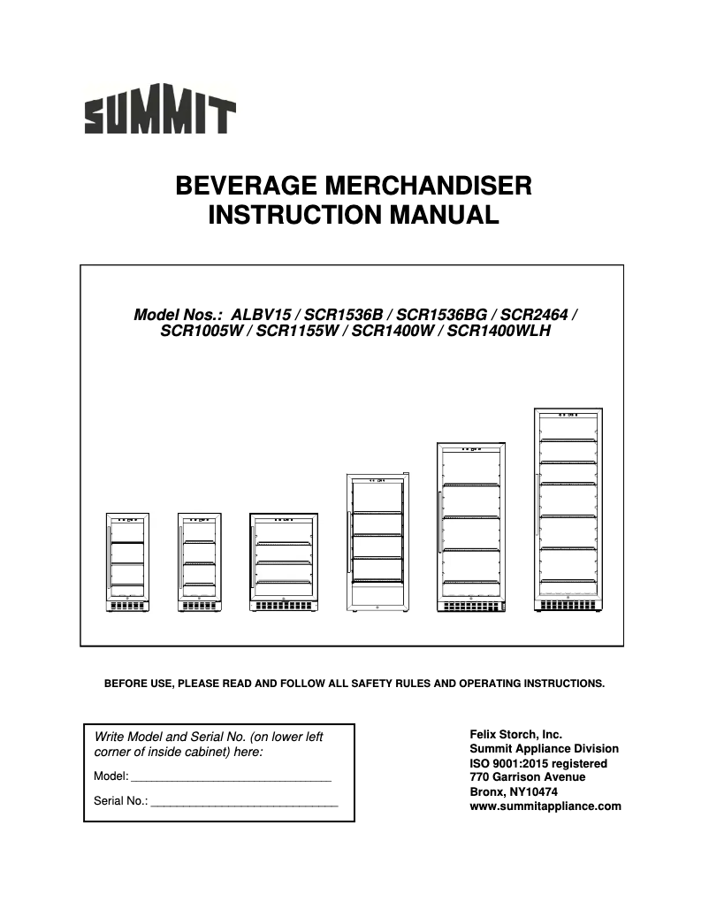 Page 1 de la notice Manuel utilisateur Summit SCR1536BG