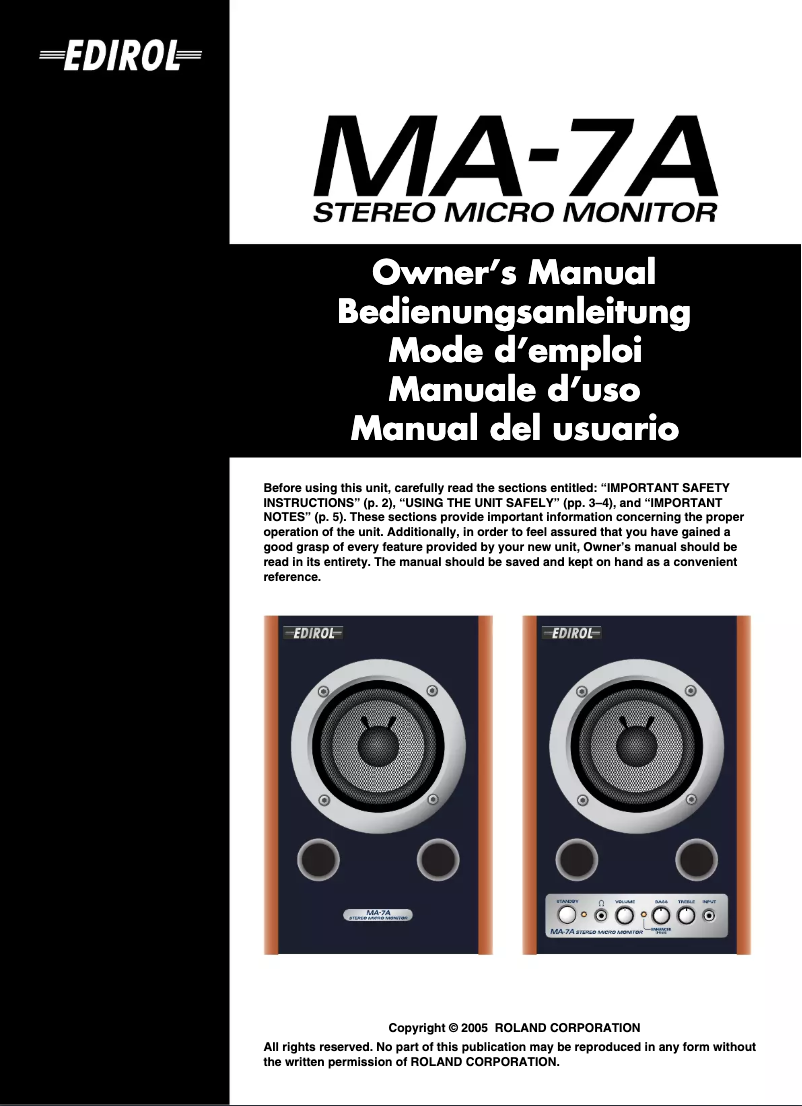 Image de la première page du manuel de l'appareil MA-7A