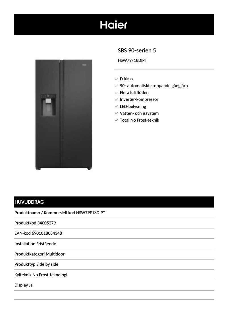 Page 1 de la notice Brochure Haier HSW79F18DIPT