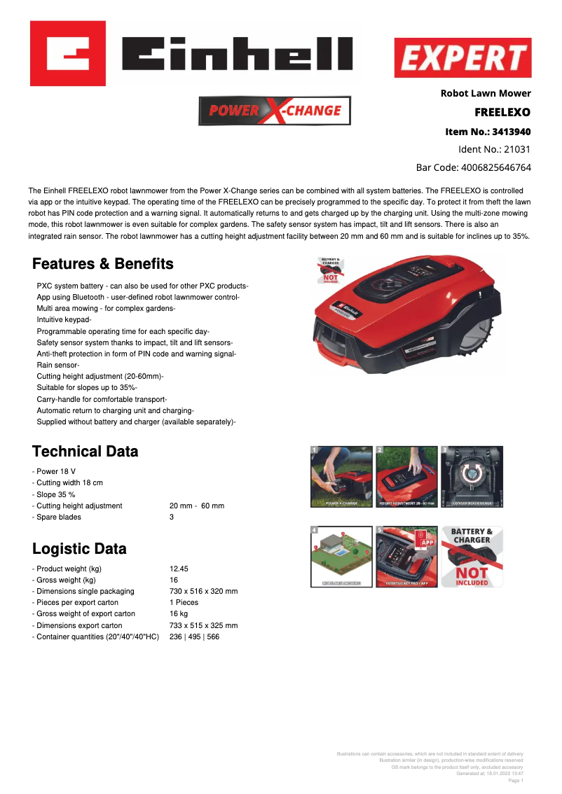 Page n°1 - Fiche technique Einhell FREELEXO