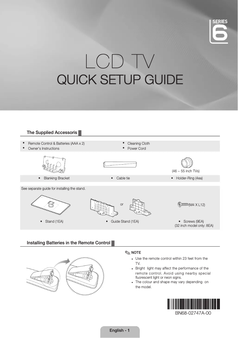 Page n°1 - Guide d'installation Samsung LE40C654M1W