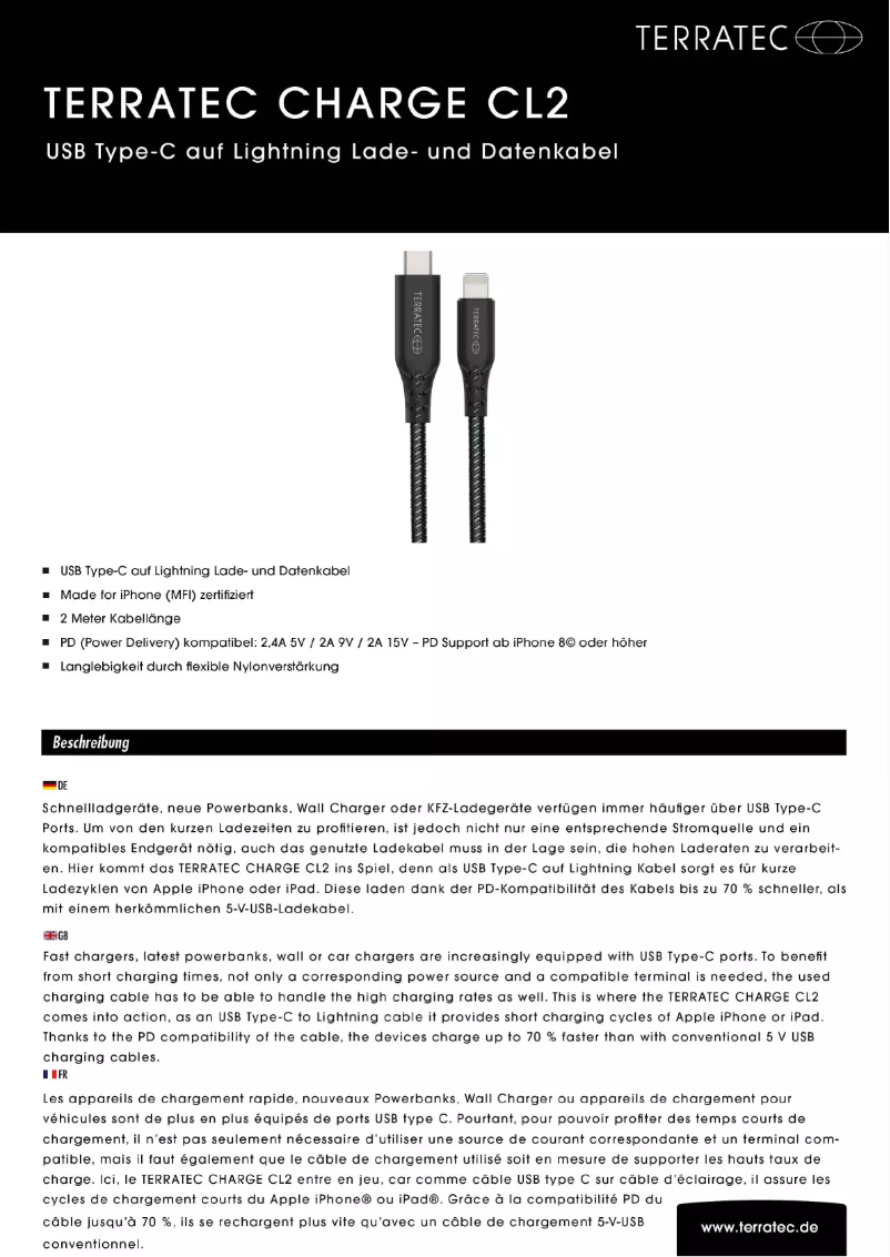 Page n°1 - Manuel utilisateur Terratec Charge CL2