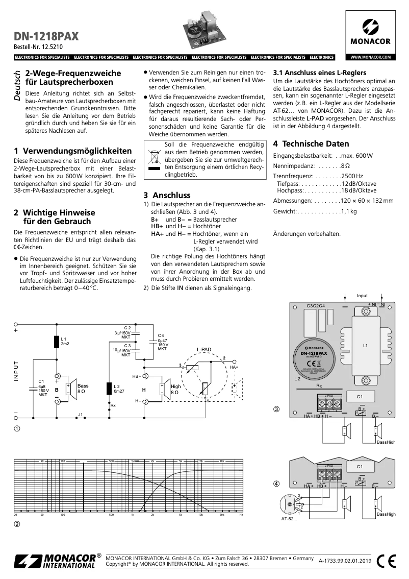 Page 1 de la notice Manuel utilisateur Monacor DN-1218PAX