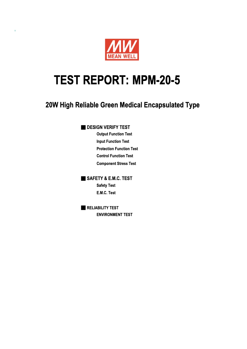 Page 1 de la notice Fiche technique Mean Well MPM-20-5